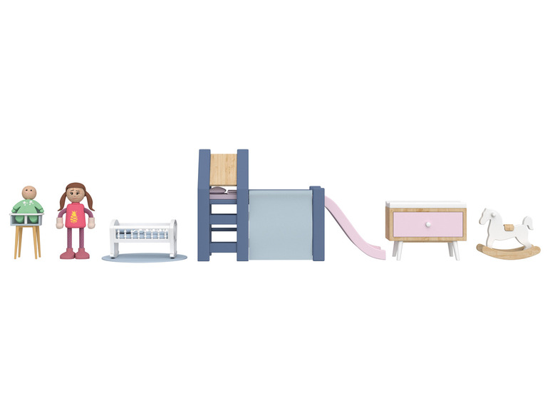 Playtive Puppenhaus-Möbel / Biegepuppen, aus Echtholz und robustem Kunststoff Großer Ausverkauf