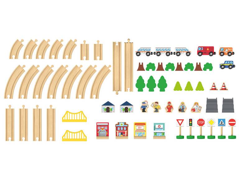 Playtive Holzeisenbahn-Set Stadt / Bauernhof, 57-teilig Weihnachtsangebot