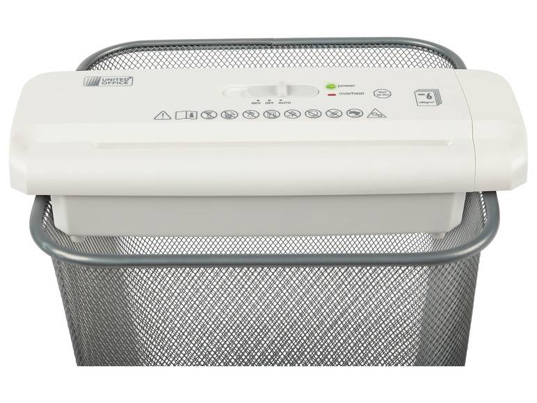 UNITED OFFICE® Aktenvernichter-Papierkorbaufsatz, 6 Blatt A4, mit ausziehbarem Teleskoparm Nur noch ein Tag übrig