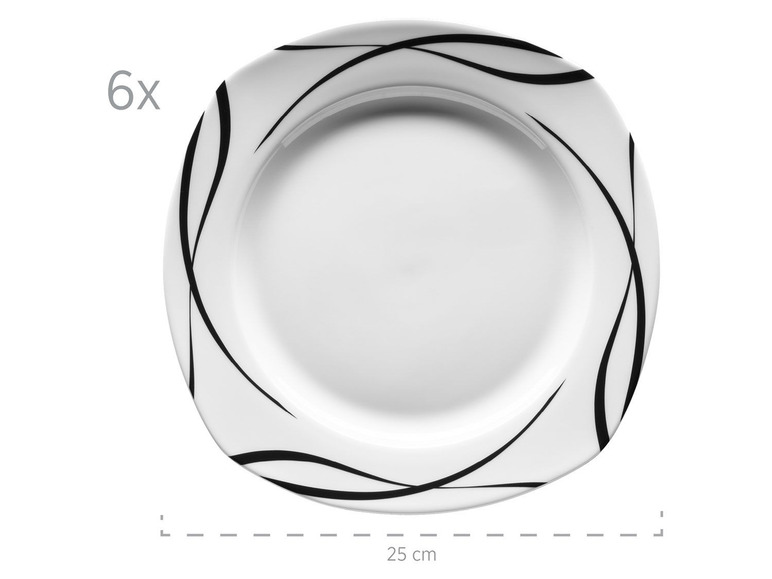 MÄSER Serie Oslo, 12-teiliges Teller-Set, klassisch, zeitlos, elegant, Porzellan, schwarz-weiß Bis zu 55% Rabatt