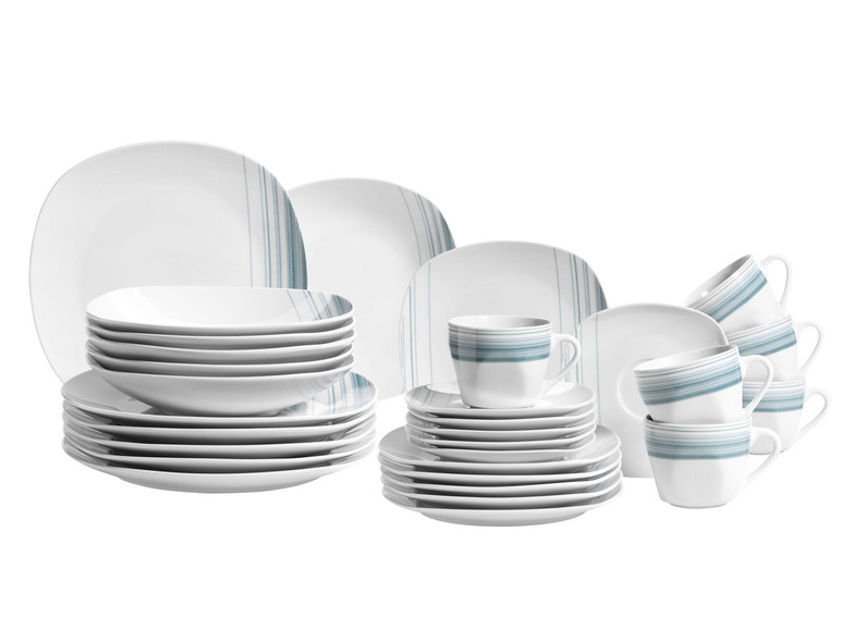 MÄSER Serie Enni, Kombiservice 30 teilig, weißes Geschirr-Set mit blauem Muster, Teller, Kaffeetasse, Dessertteller für 6 Personen Nur für heute