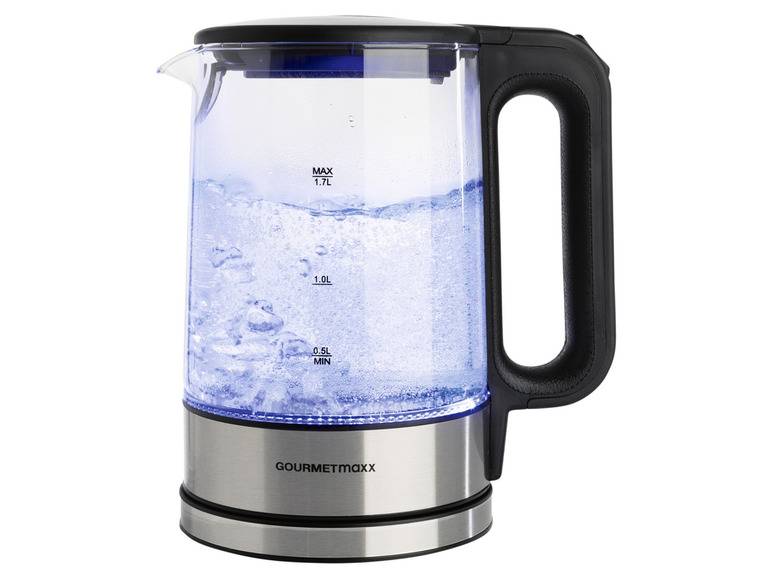 GOURMETmaxx Glas-Wasserkocher, 1,7 l, kabellos, LED Kostenloser Versand international
