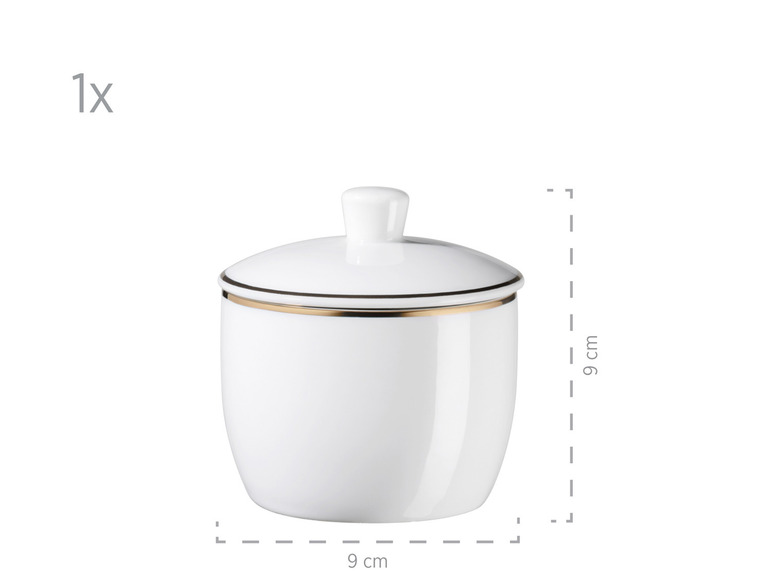 MÄSER Serie Professional Dining, Zubehör Set aus Müslischalen, Eierbechern, Schüsseln, Zuckerdose, Milchkännchen, Dipschälchen und Servierplatten, 24-teilig, Weiß mit Goldrand Versandkostenfrei