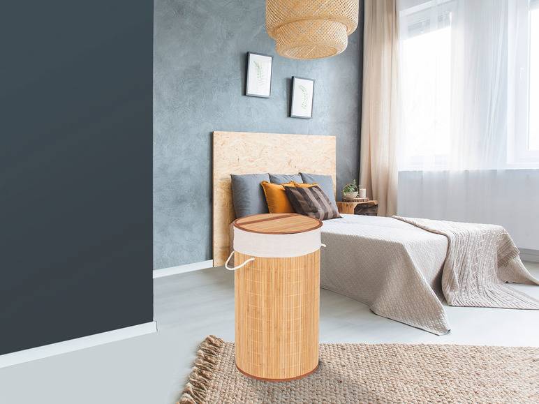 Wenko Wäschetruhe »Bamboo«, 55 l Fassungsvermögen, mit Baumwoll-Wäschesack, aus Bambus Lagerräumung