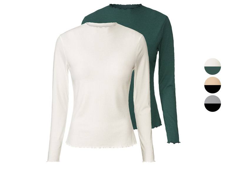 esmara® Damen Langarmshirts, 2 Stück, aus Ripp-Qualität Super Sparpreis