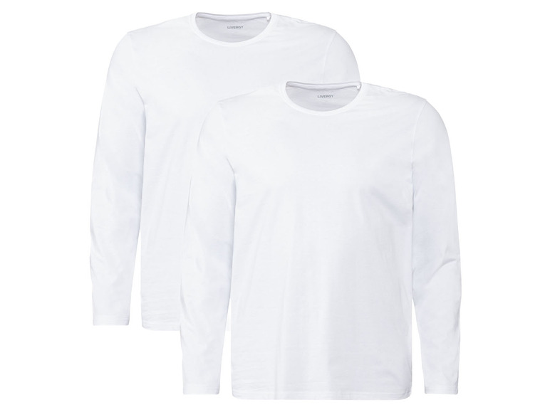 LIVERGY® Herren Langarmshirts, 2 Stück, aus reiner Baumwolle 2025