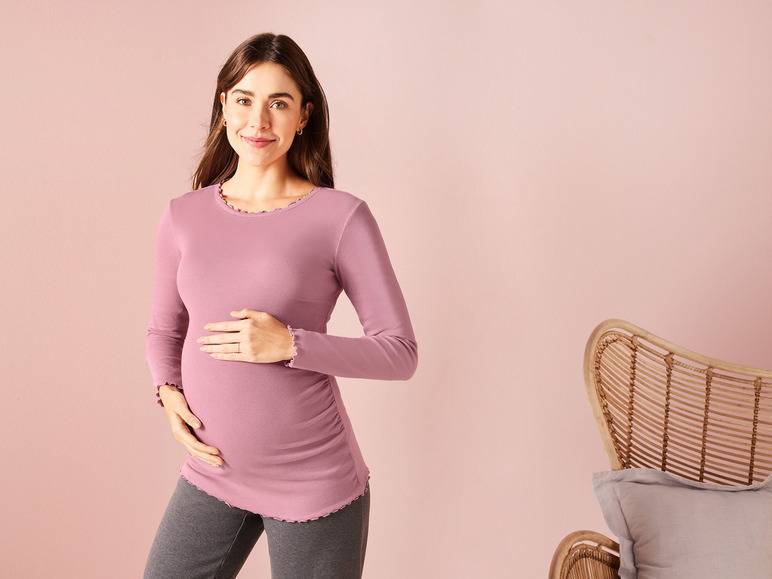 esmara® Damen Umstandslangarmshirt mit seitlicher Raffung Großer Ausverkauf
