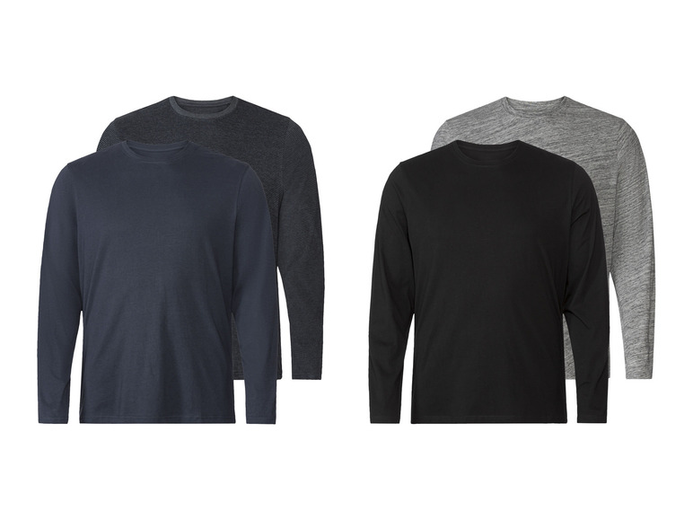 LIVERGY® Herren Langarmshirts, 2 Stück, mit Rundhalsausschnitt