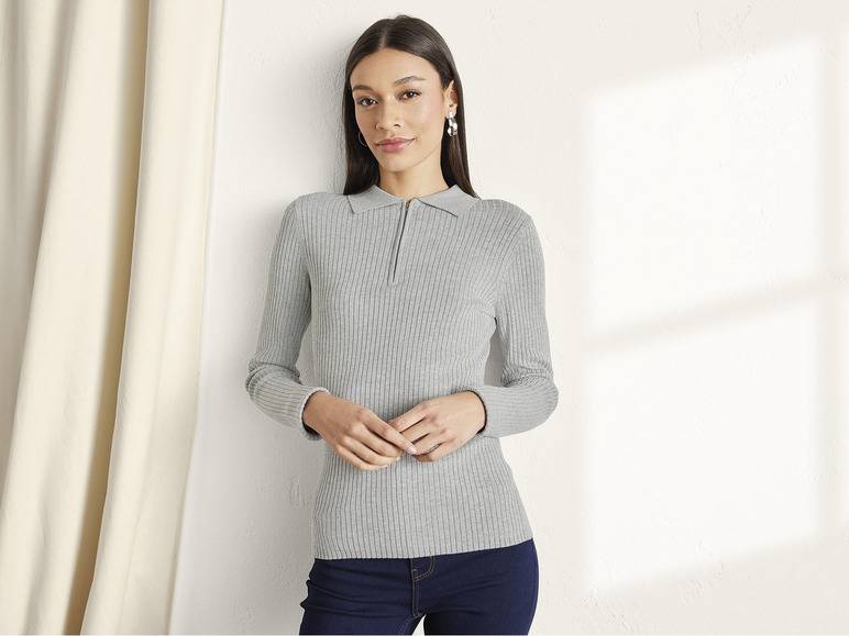 esmara® Damen Rippstrick-Pullover, mit Polokragen und Reißverschluss Tiefpreis