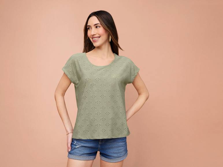 esmara® Damen T-Shirt mit verspielter Lochstickerei Wochenangebot