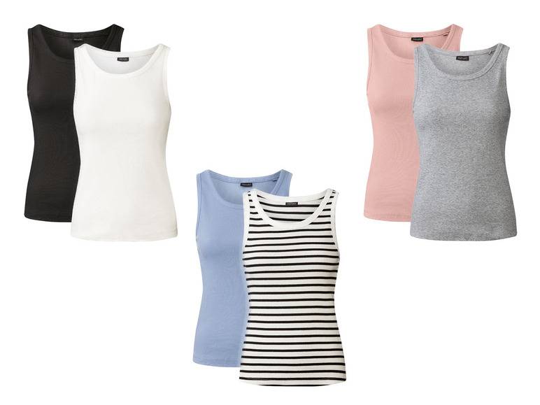esmara® Damen Tops, 2 Stück, in anschmiegsamer Ripp-Qualität