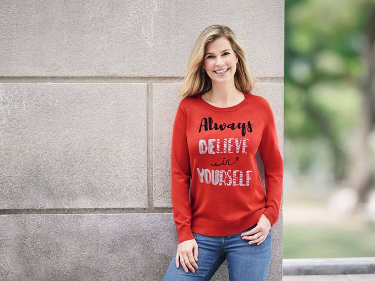 esmara® Damen Feinstrick-Pullover, leger geschnitten, mit Print Wochenangebot