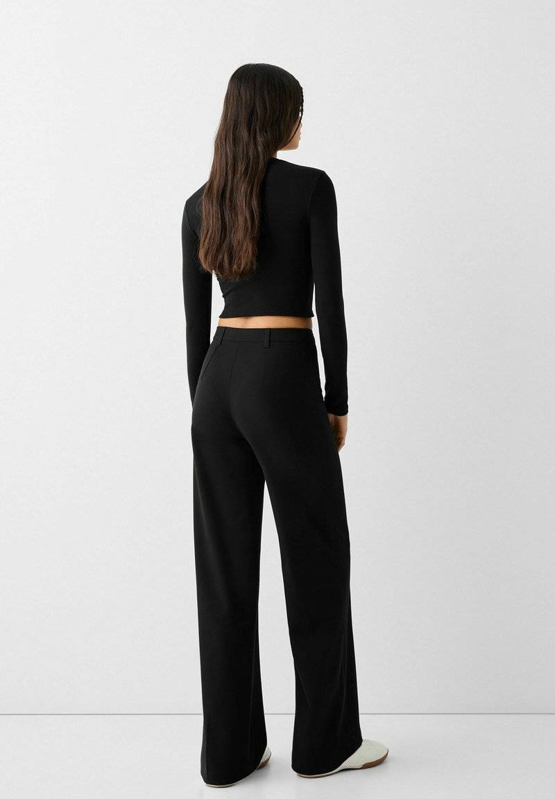 Bershka Bershka WIDE TAILORED - Trousers - black Riesige Rabatte