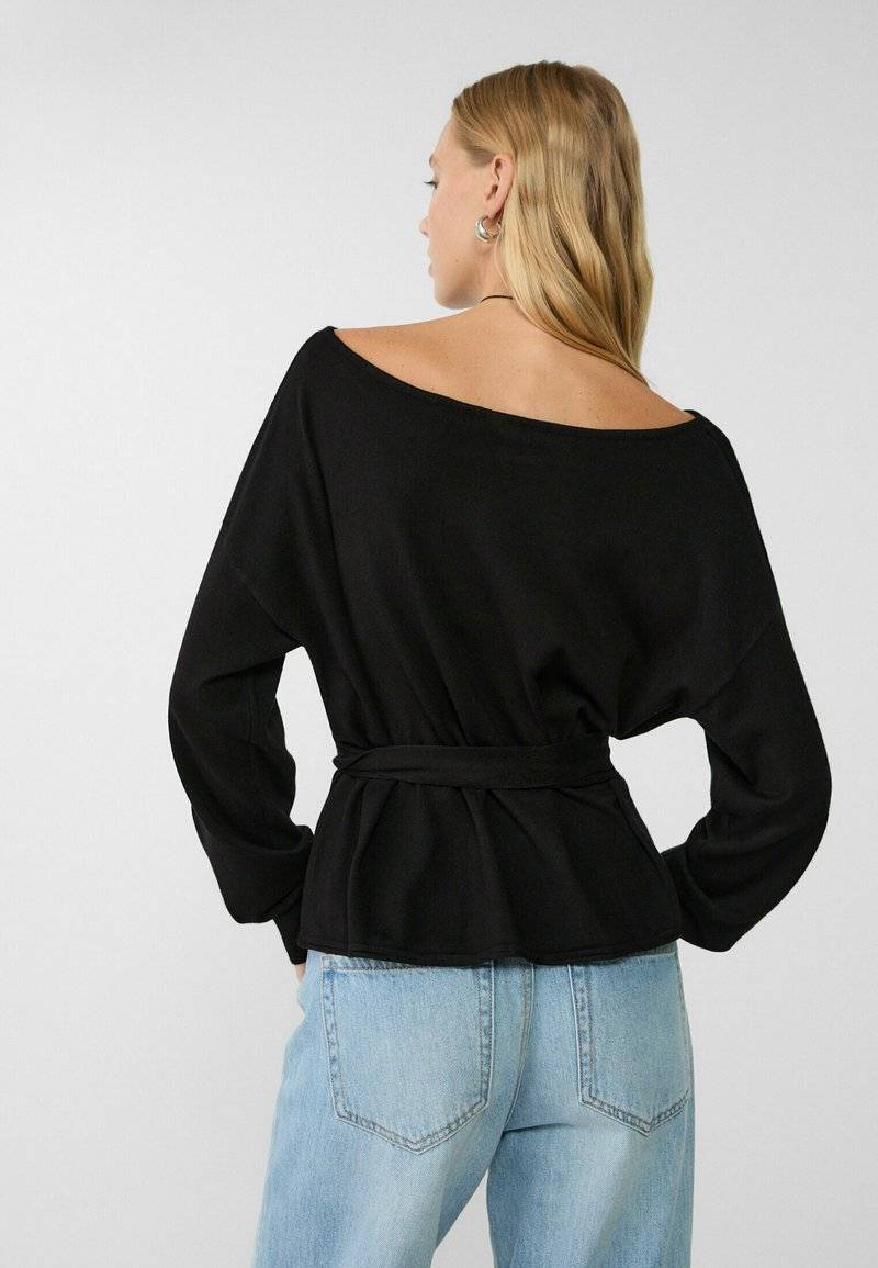 Stradivarius Stradivarius BOAT NECK - Jumper - black Outlet