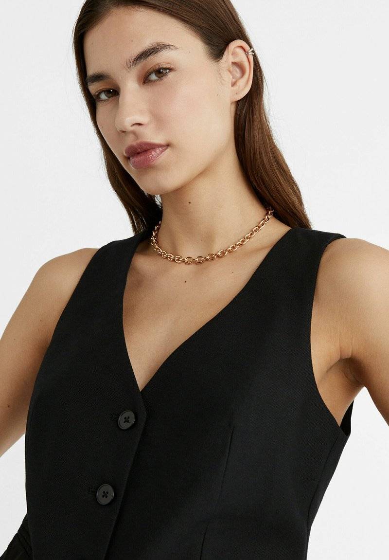 Stradivarius Stradivarius SHORT BUTTONED - Waistcoat - black Meist gekauft