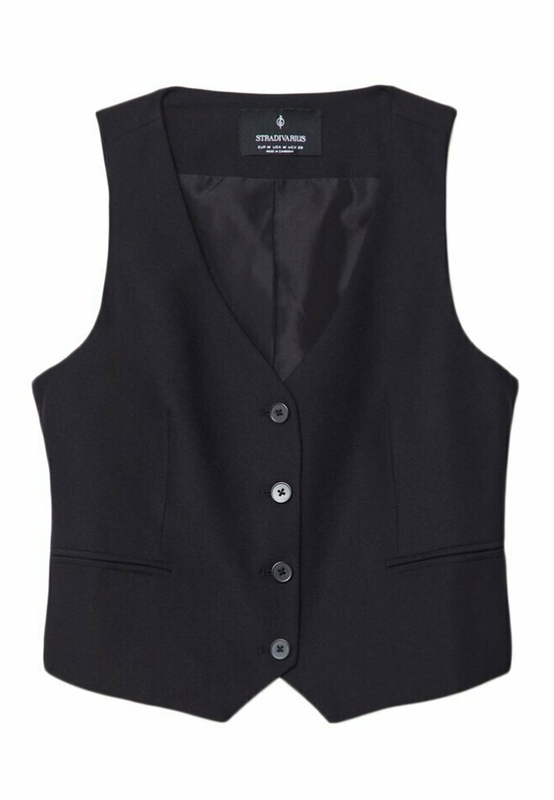 Stradivarius Stradivarius SHORT BUTTONED - Waistcoat - black Meist gekauft