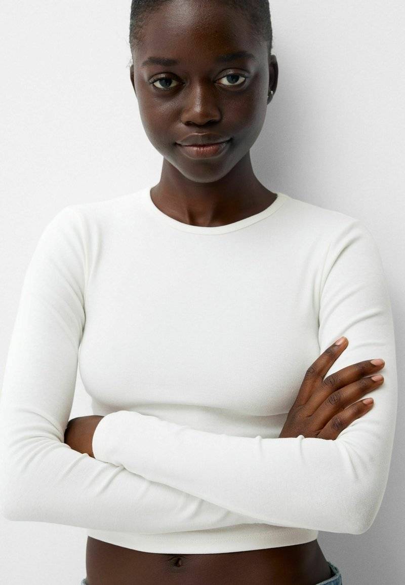 Bershka Bershka LONG SLEEVE - Long sleeved top - white Online