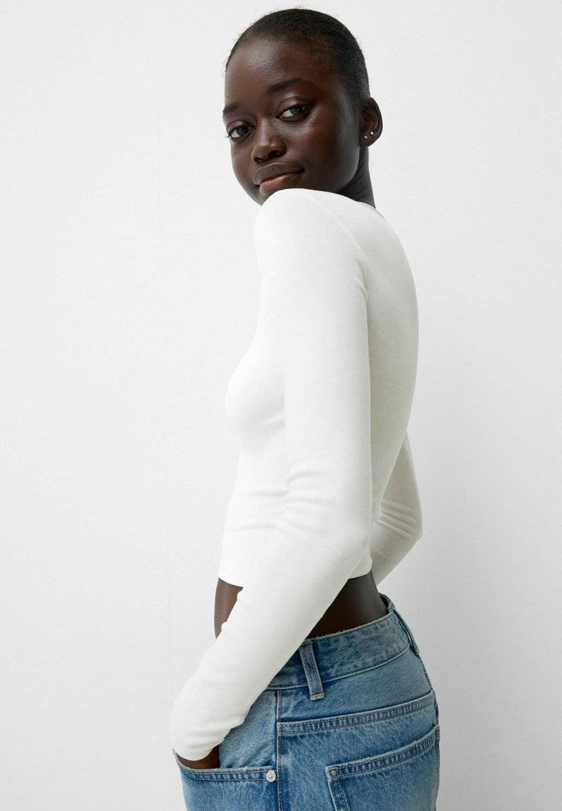 Bershka Bershka LONG SLEEVE - Long sleeved top - white Online