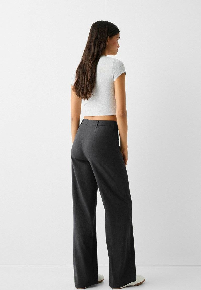 Bershka Bershka WIDE TAILORED - Trousers - mottled dark grey Fabrikverkauf