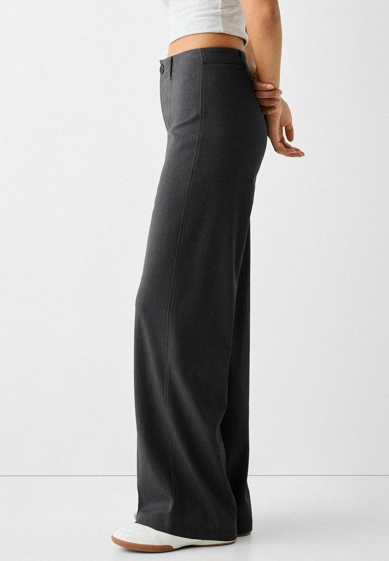 Bershka Bershka WIDE TAILORED - Trousers - mottled dark grey Fabrikverkauf