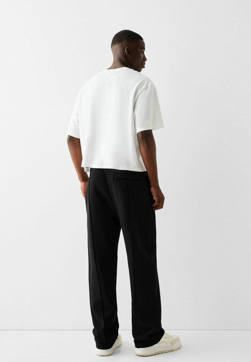 Bershka Bershka WIDE - Tracksuit bottoms - black Limitierter Zeitrabatt