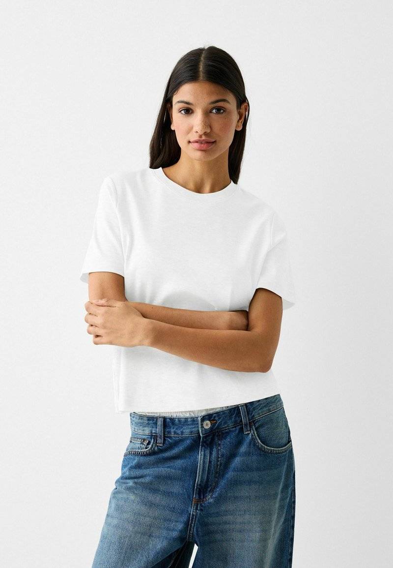 Bershka Bershka SHORT SLEEVE - Basic T-shirt - white Clearance-Verkauf