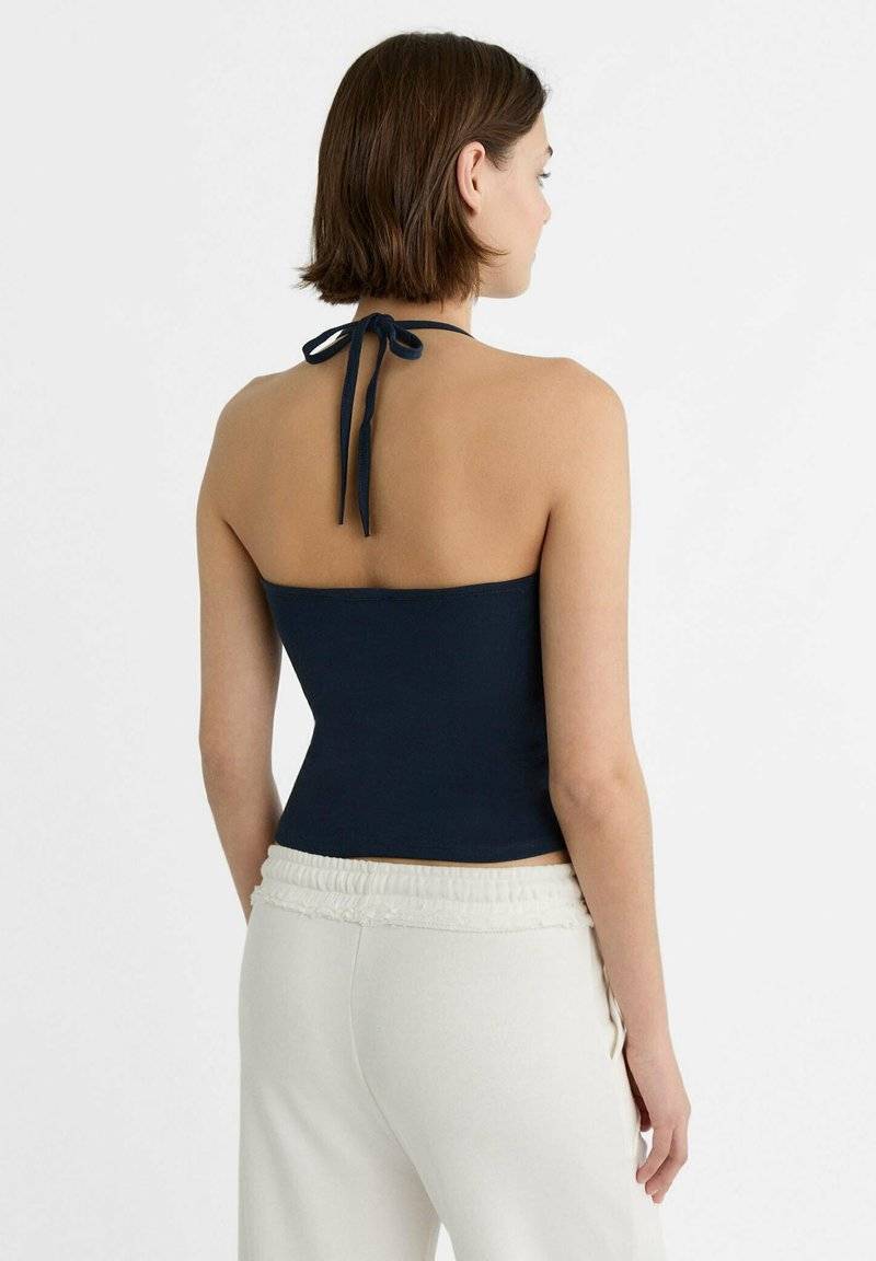 Stradivarius Stradivarius TIED HALTER - Top - dark blue Meist gekauft