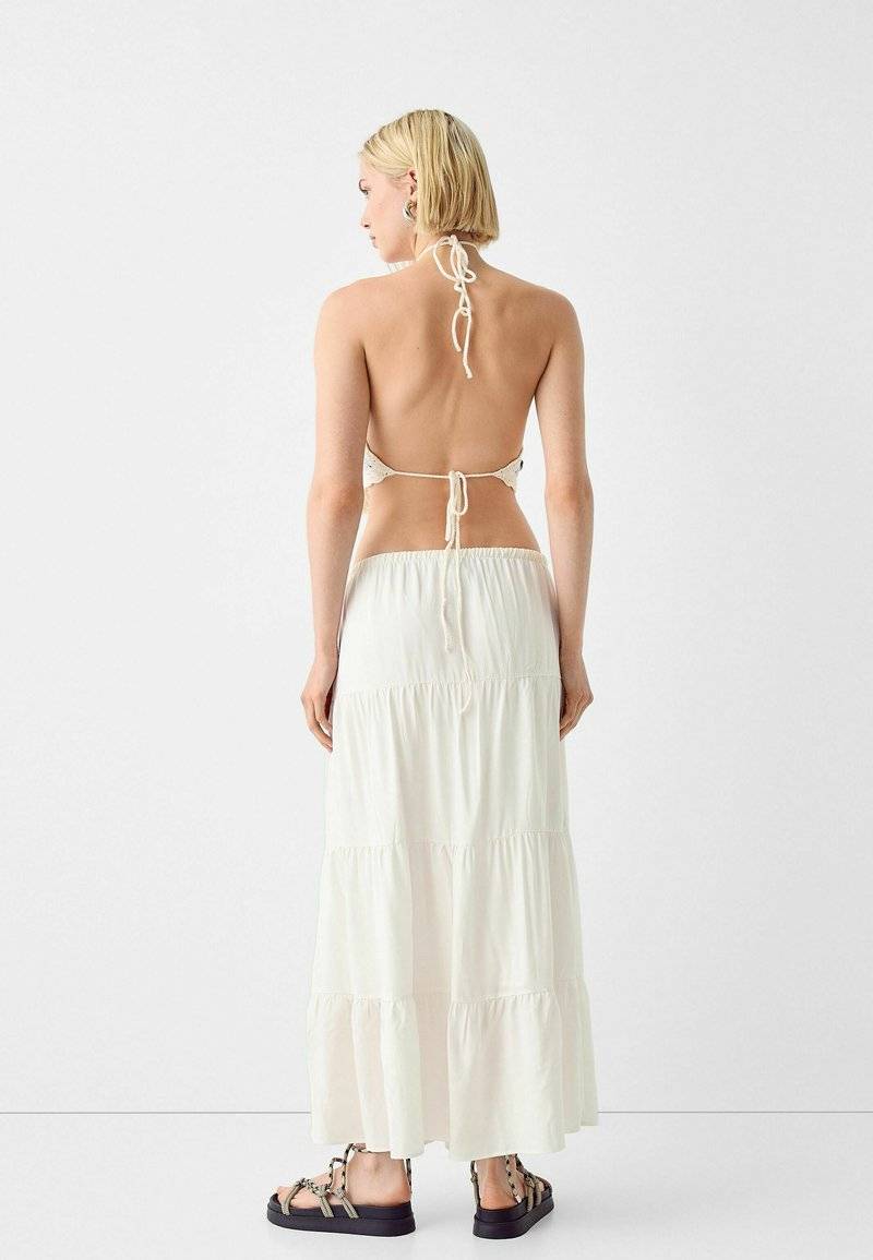 Bershka Bershka ELASTICATED - Maxi skirt - white Outlet
