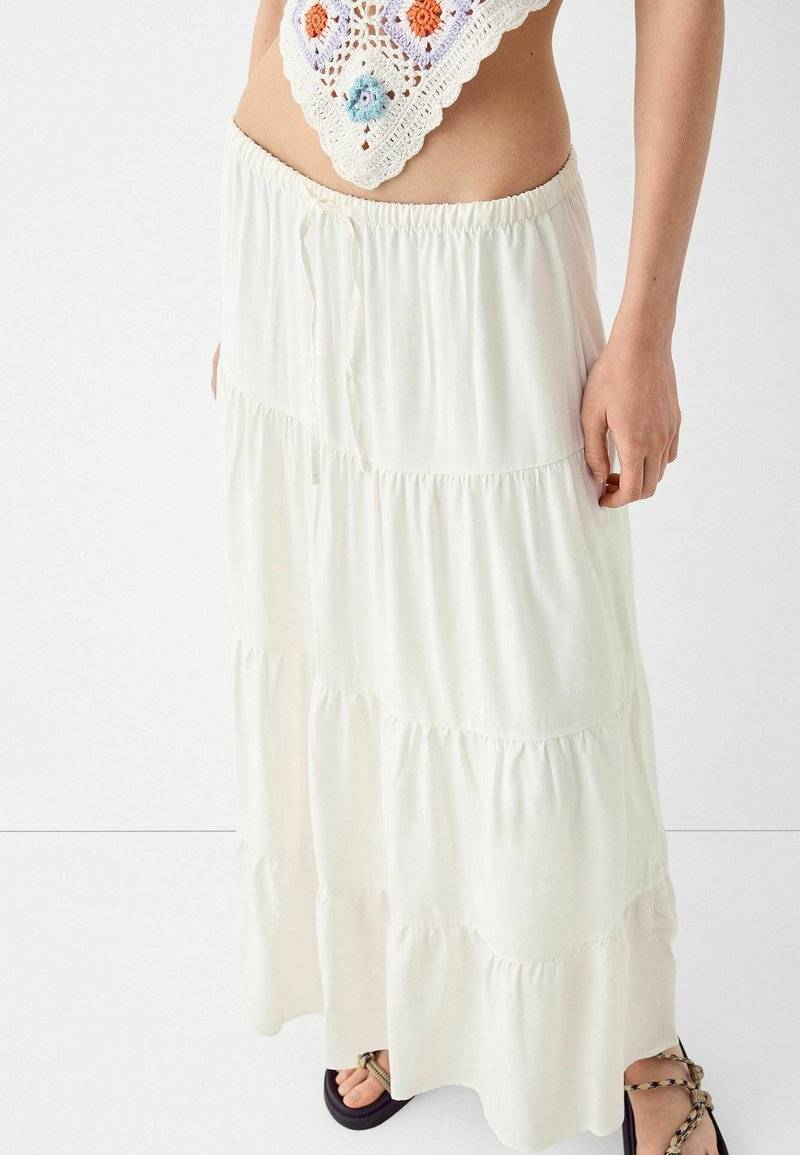 Bershka Bershka ELASTICATED - Maxi skirt - white Outlet