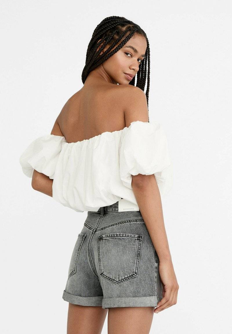 Stradivarius Stradivarius MOM - Denim shorts - grey denim Sonderangebot