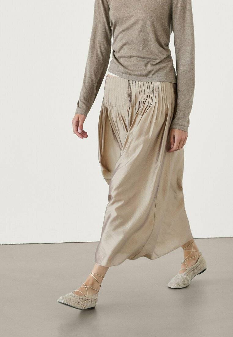 Massimo Dutti Massimo Dutti Pleated skirt - beige Schlussverkauf