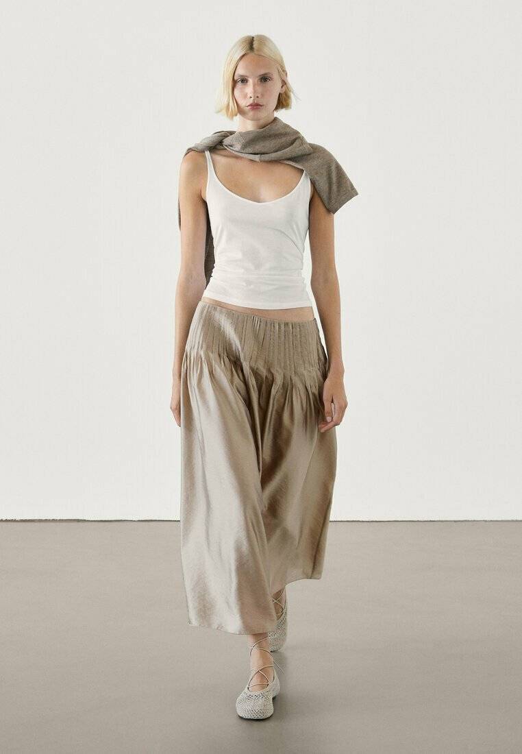 Massimo Dutti Massimo Dutti Pleated skirt - beige Schlussverkauf