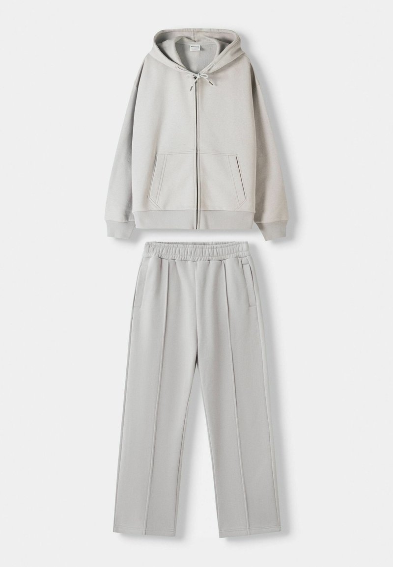 Bershka Bershka SET Zip-Up Sweatshirt + WIDE LEG - Tracksuit - white Zeitlich begrenztes Angebot