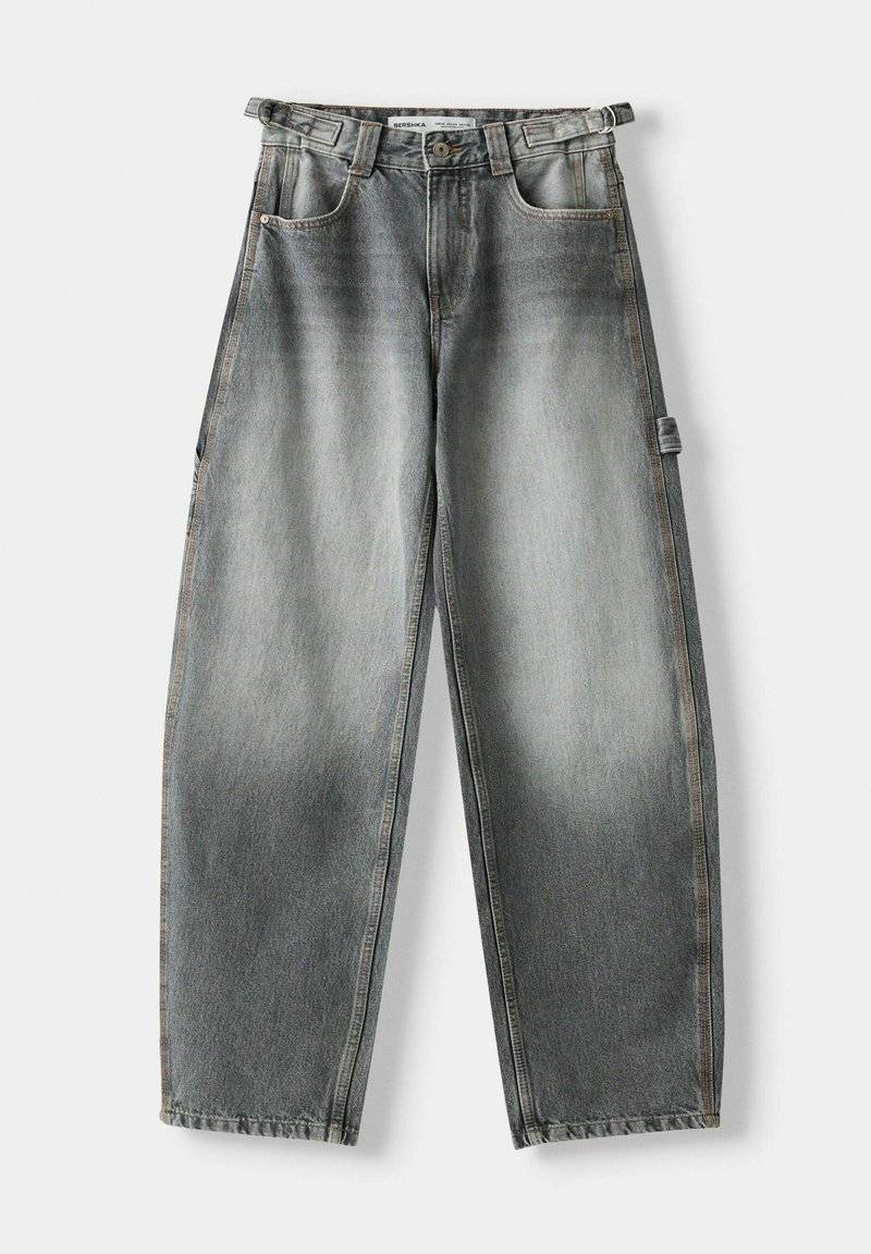 Bershka Bershka WIDE BALLOON CARPENTER - Relaxed fit jeans - grey Räumungsverkauf