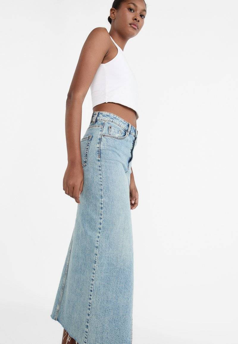 Stradivarius Stradivarius IM COMFORT-FIT - Maxi skirt - stone blue denim Letzte 2 Tage