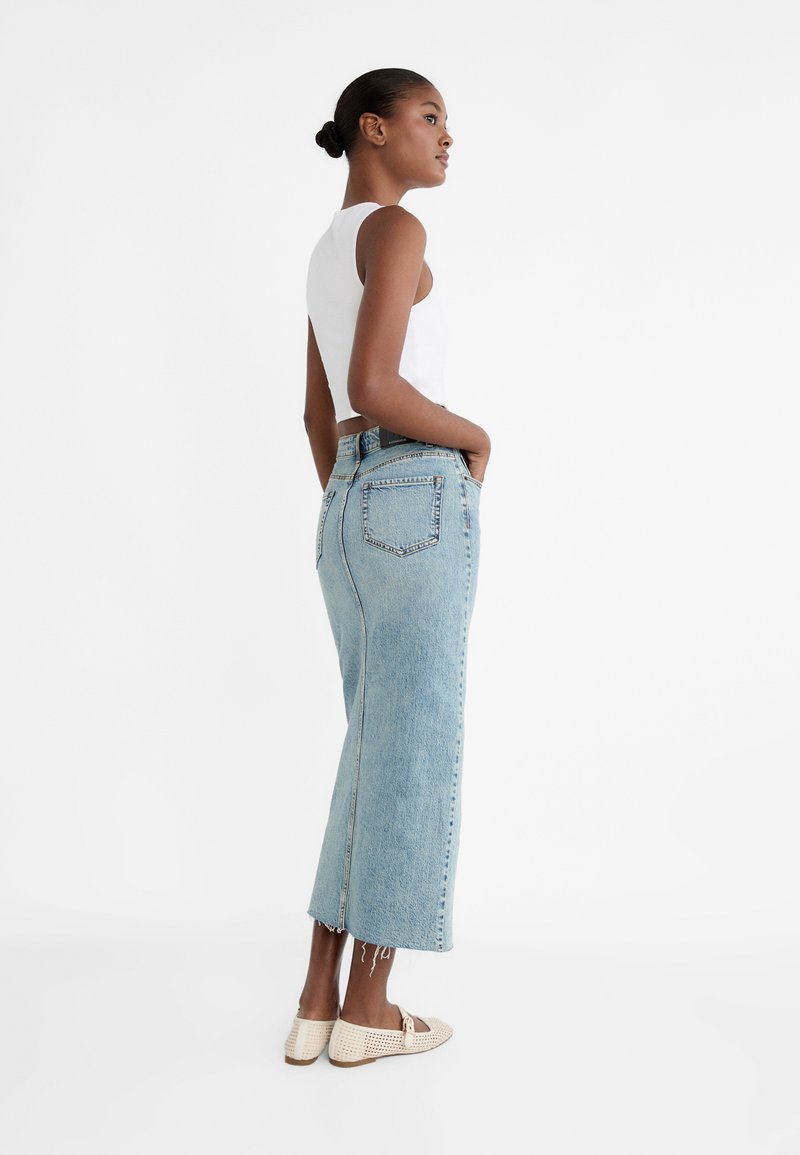 Stradivarius Stradivarius IM COMFORT-FIT - Maxi skirt - stone blue denim Letzte 2 Tage