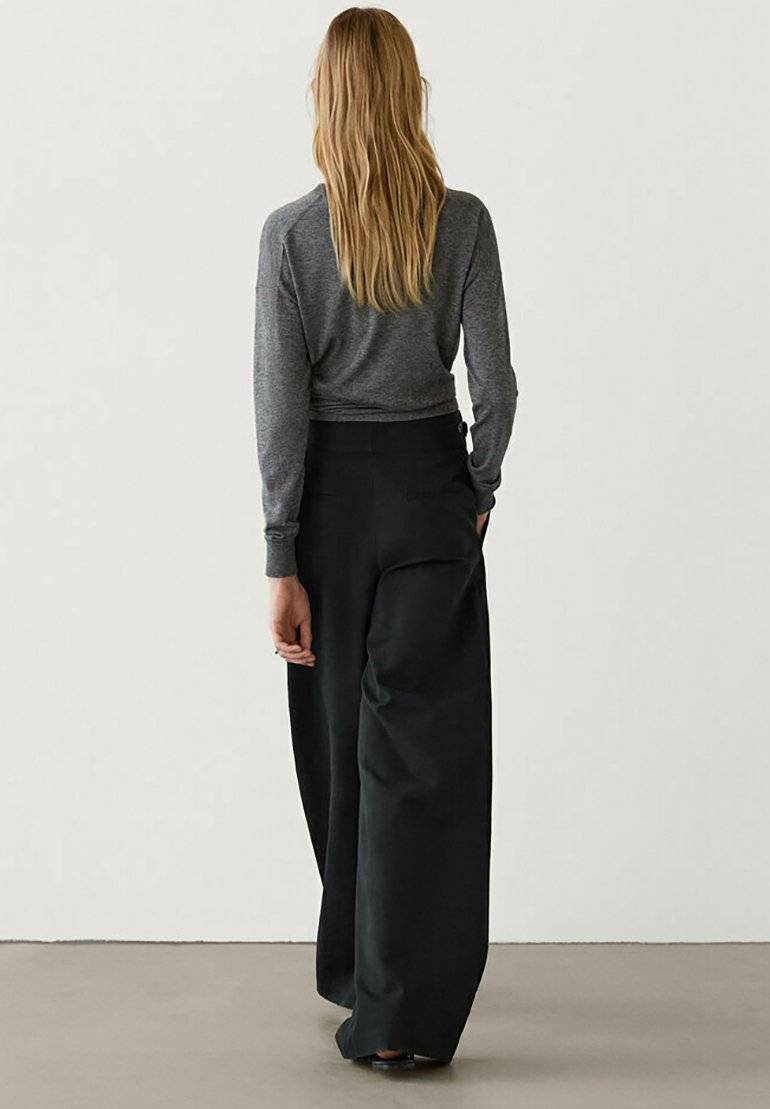 Massimo Dutti Massimo Dutti WIDE-LEG - Trousers - black Bis zu 50% Rabatt