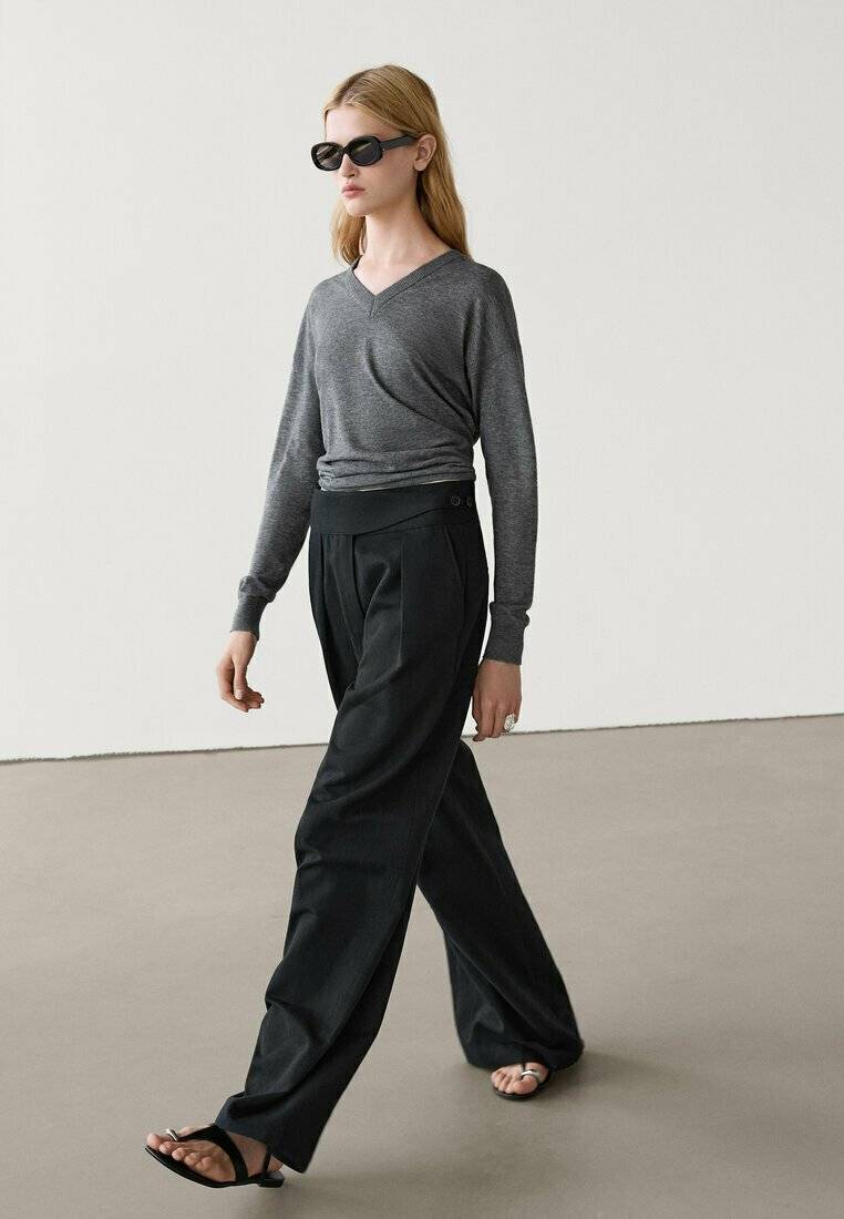 Massimo Dutti Massimo Dutti WIDE-LEG - Trousers - black Bis zu 50% Rabatt
