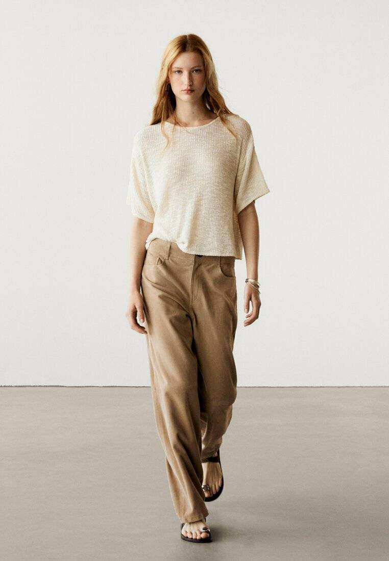 Massimo Dutti Massimo Dutti TEXTURED - Basic T-shirt - beige Räumungsverkauf