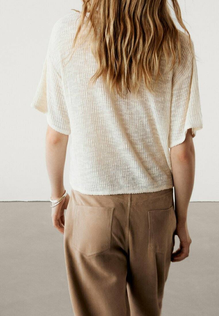 Massimo Dutti Massimo Dutti TEXTURED - Basic T-shirt - beige Räumungsverkauf