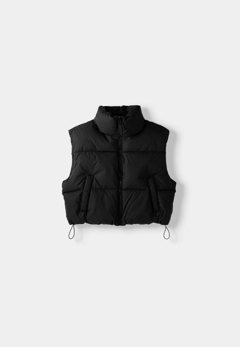 Bershka Bershka CROPPED PUFFER - Waistcoat - black denim Jubiläumsangebot