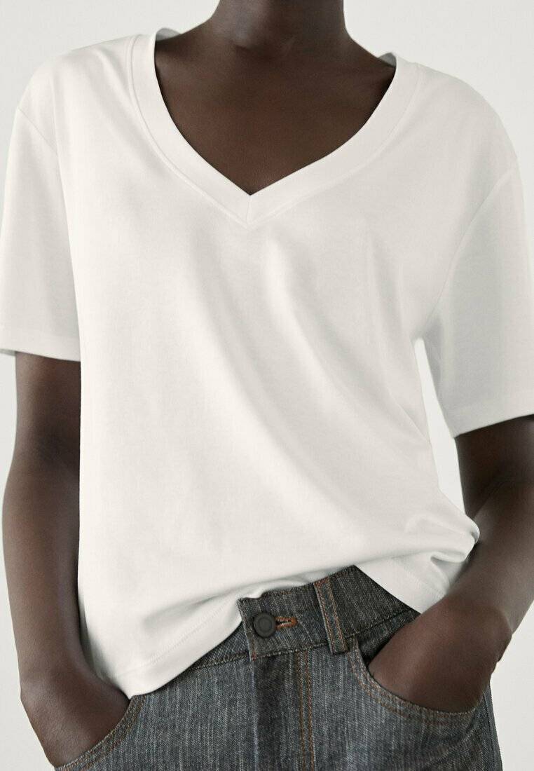 Massimo Dutti Massimo Dutti V-NECK - Basic T-shirt - white Zeitbegrenzte Promotion