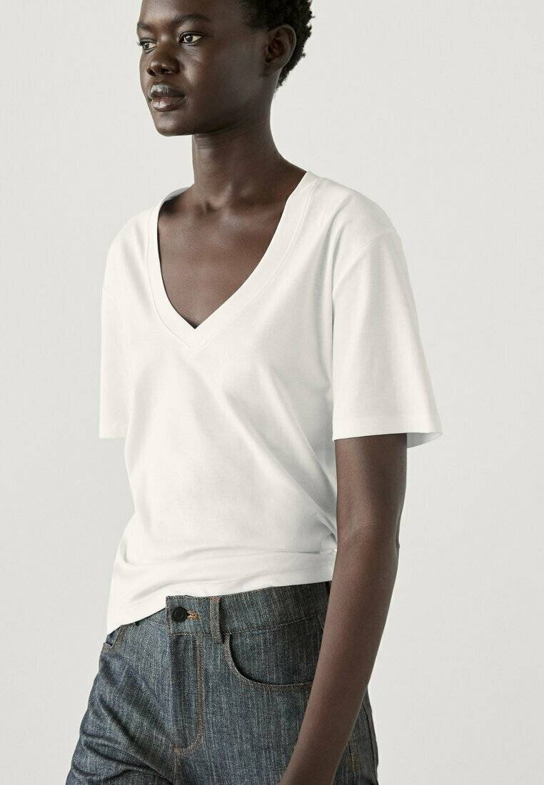 Massimo Dutti Massimo Dutti V-NECK - Basic T-shirt - white Zeitbegrenzte Promotion