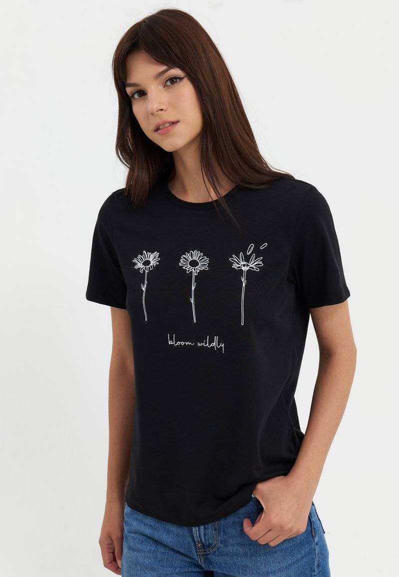 Even&Odd Even&Odd Print T-shirt - black Riesige Rabatte