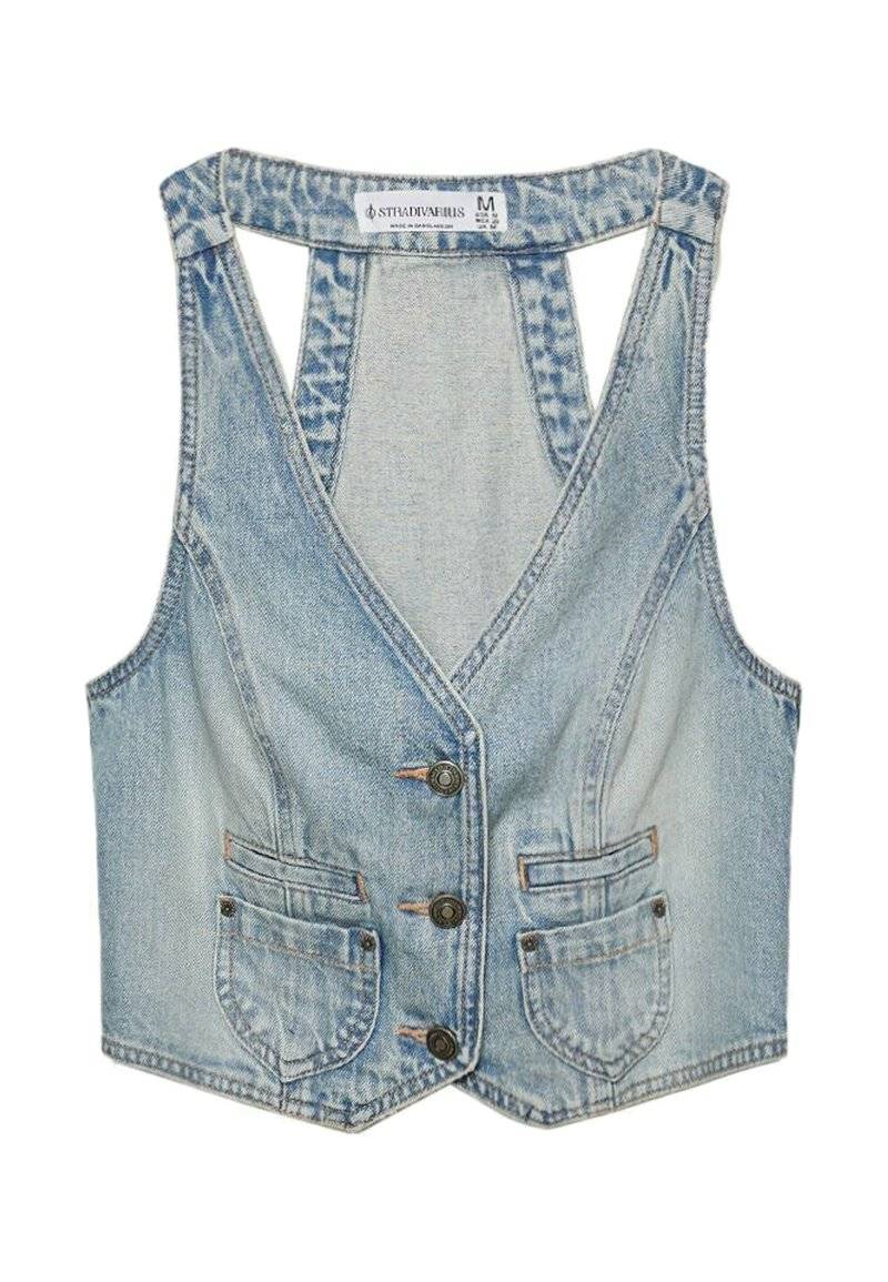 Stradivarius Stradivarius STUDDED - Waistcoat - laser denim Im Verkauf