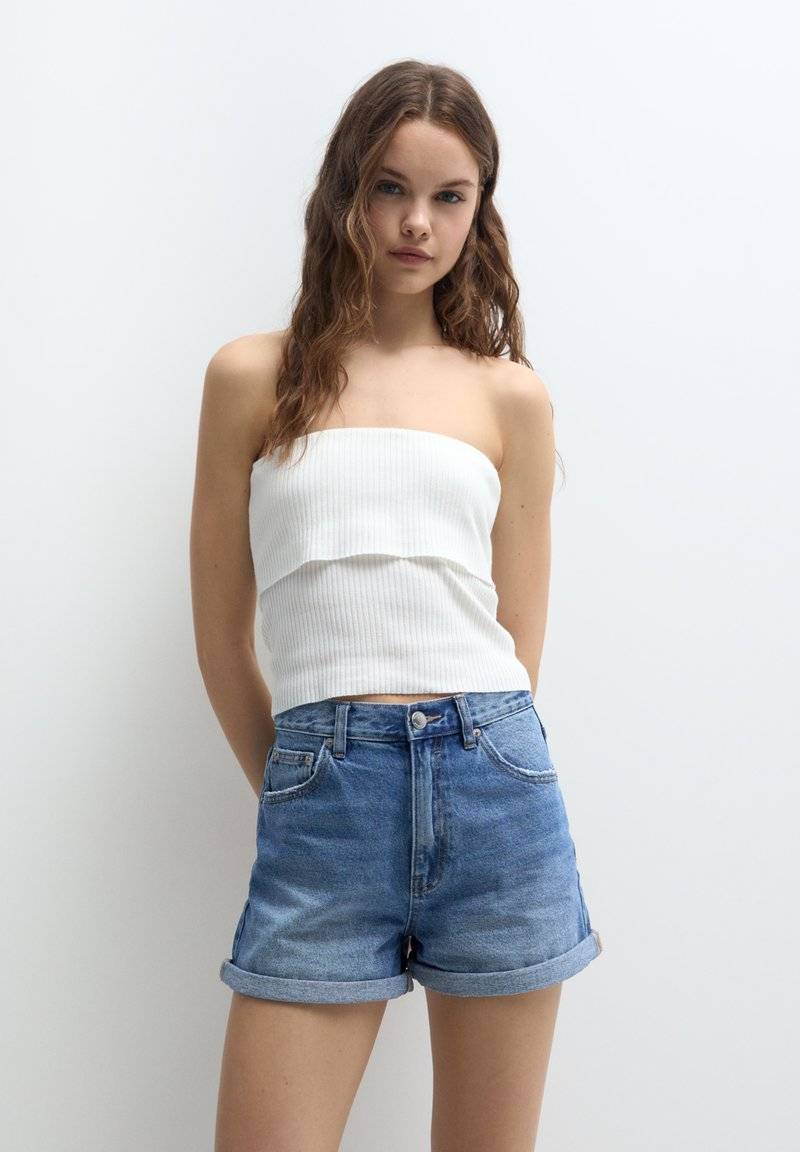 PULL&BEAR PULL&BEAR TURN-UP MOM - Denim shorts - blue