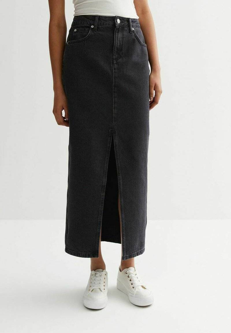 New Look New Look SPLIT HEM - Denim skirt - black