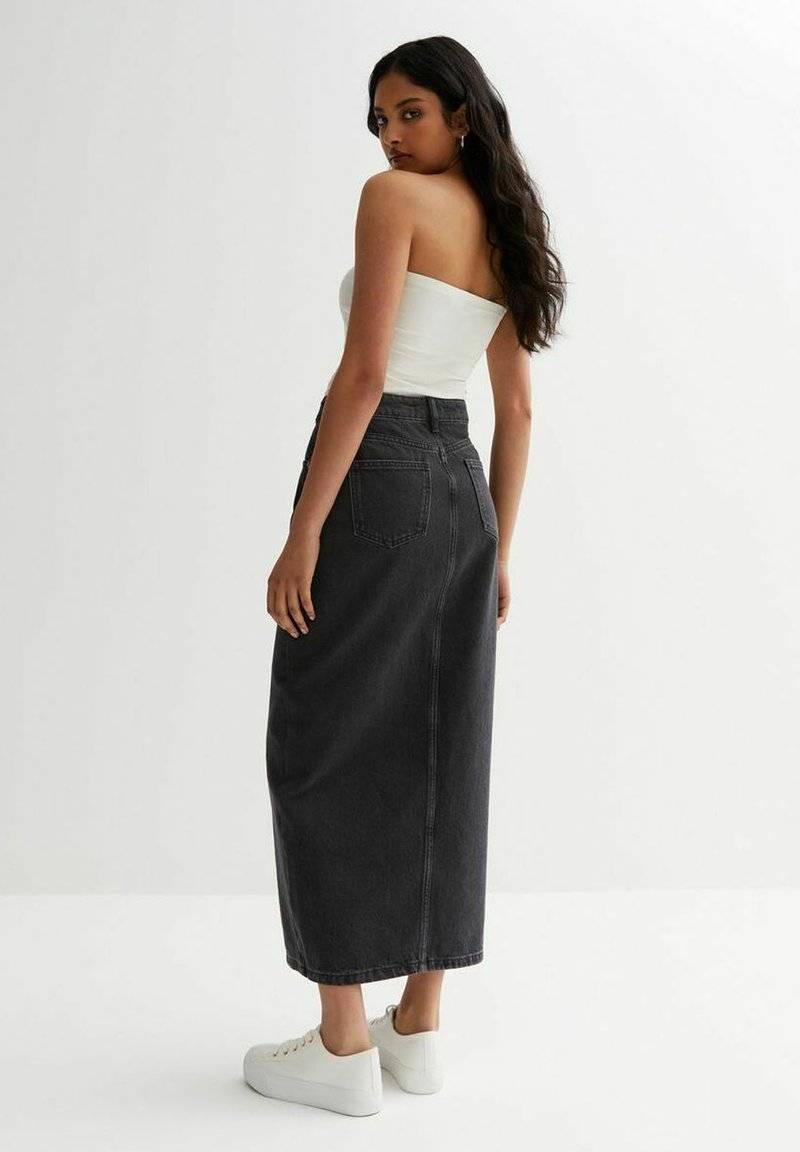 New Look New Look SPLIT HEM - Denim skirt - black Speichern exportieren