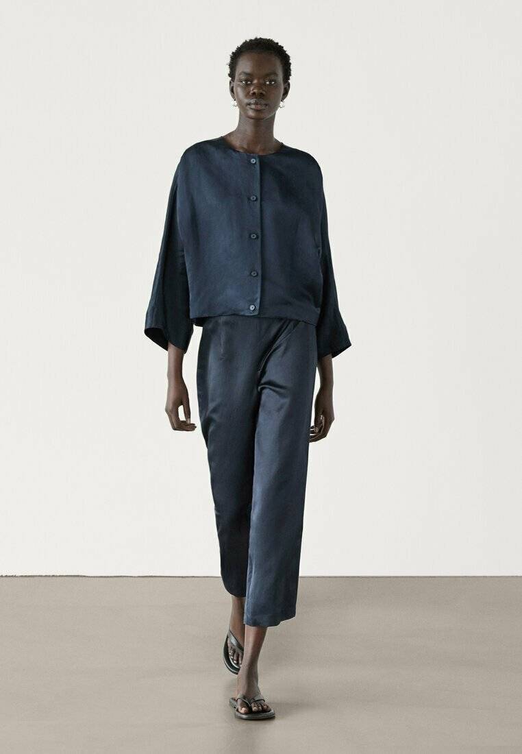 Massimo Dutti Massimo Dutti WIDE-LEG - Trousers - dark blue
