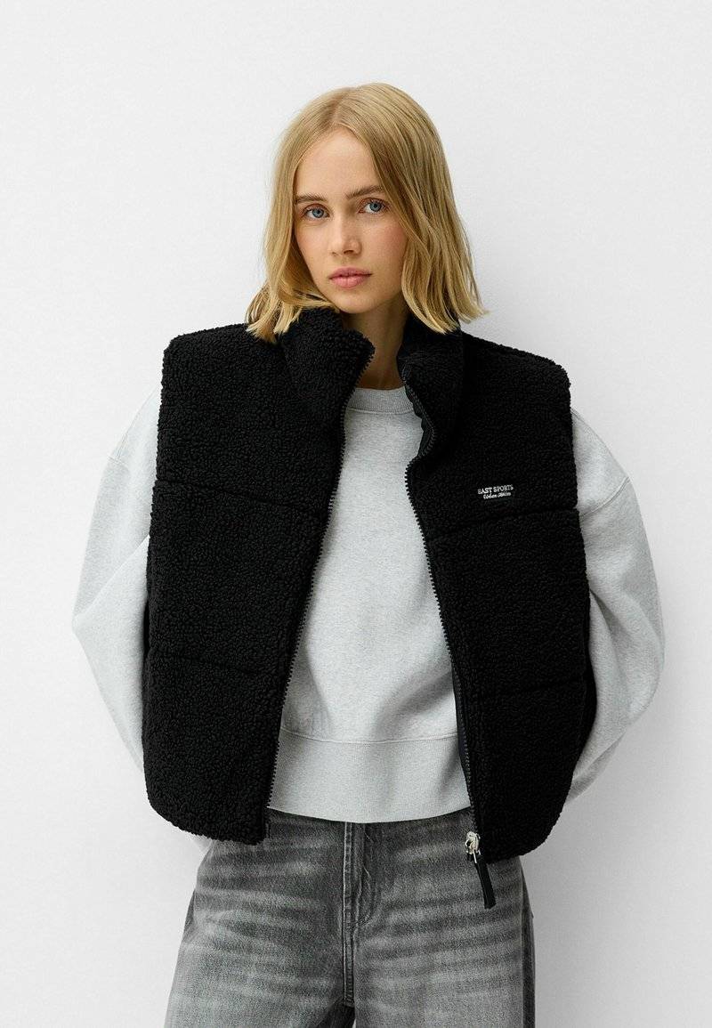 Bershka Bershka REVERSIBLE - Waistcoat - black denim Bis zu 50% Rabatt